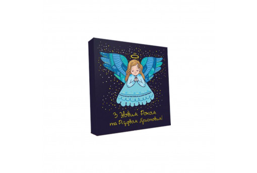 Картонная коробка для конфет новогодняя Ангел, 185*185*30