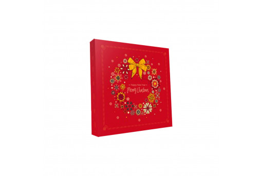 Картонная коробка для конфет новогодняя Бантики, 185*185*30