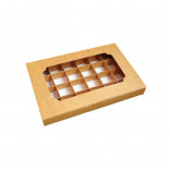 Картонная коробка с окошком на 24 конфеты, крафтовая