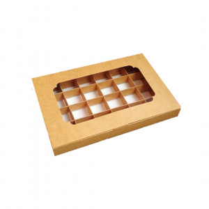 Картонная коробка с окошком на 24 конфеты, крафтовая
