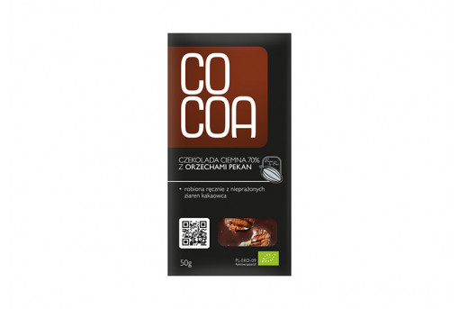 Шоколад сырой горький 70% с орехами пекан, Cocoa, 50 г
