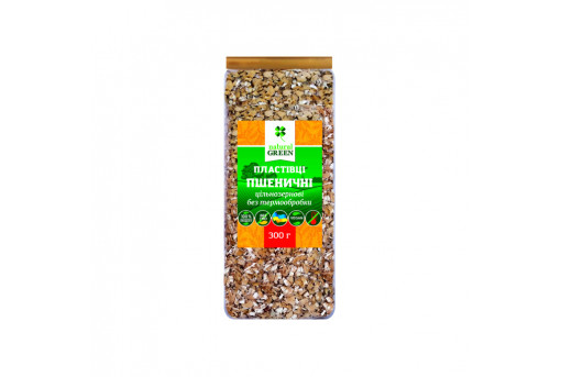 Хлопья Natural Green пшеничные цельнозерновые без термообработки, 300 г