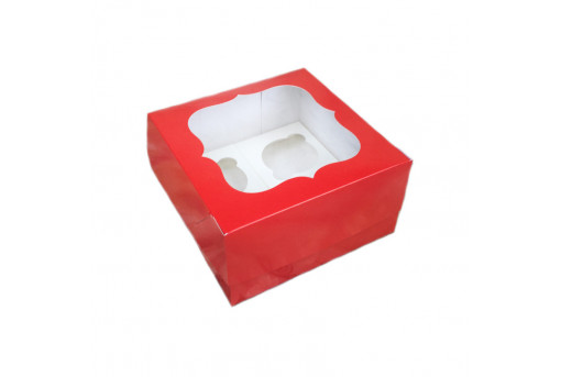 Коробка для кексов, маффинов, капкейков красная на 4 шт.