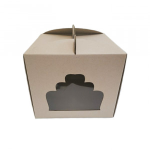 Коробка для торта с окошком крафтовая, 300x300x250 мм