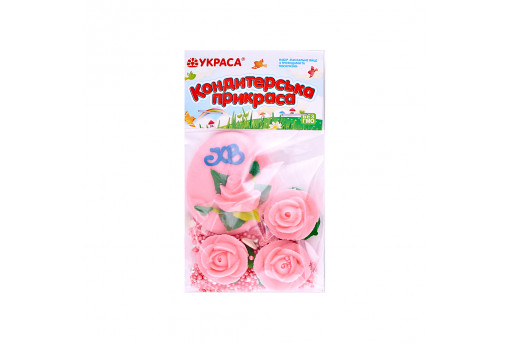 Сахарные фигурки Пасхальное яйцо розовое с розами и посыпкой