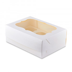 Коробка для кексов, маффинов, капкейков белая на 6 шт.